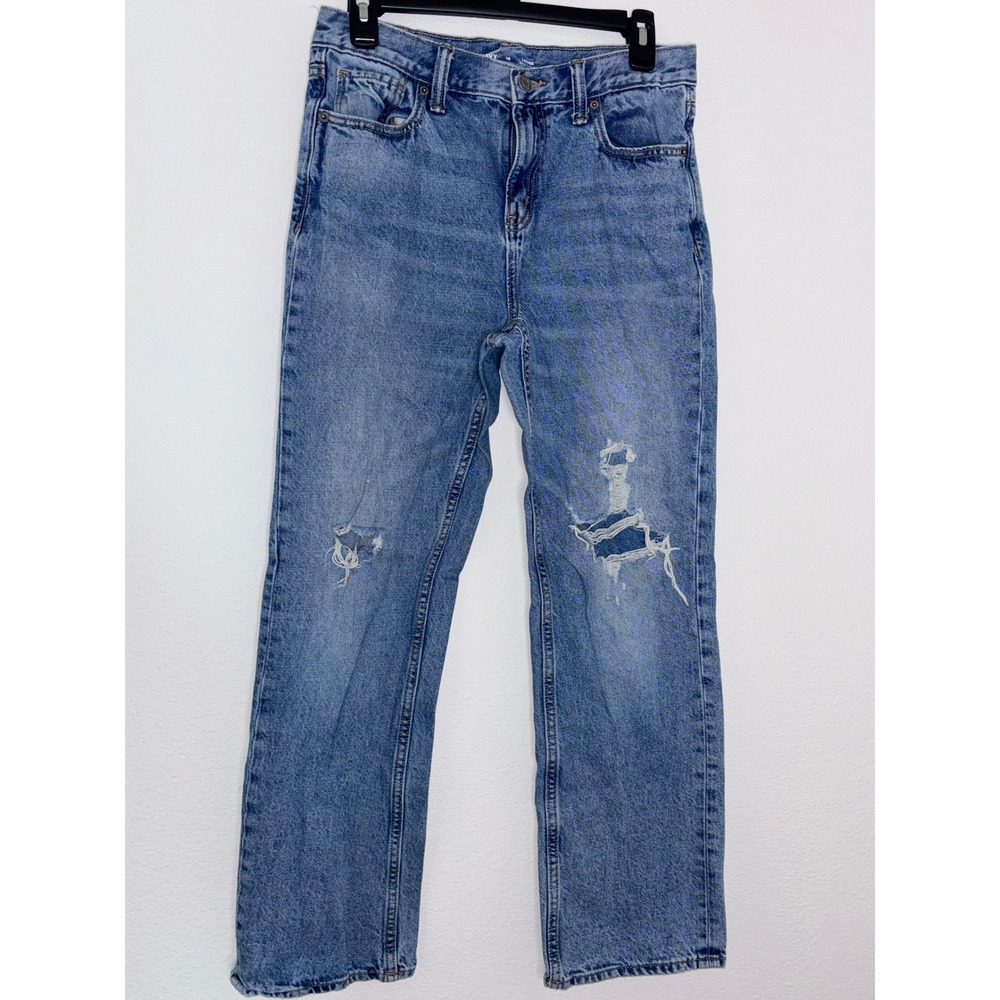 Old Navy Boys Loose Built In Tough Distressed Straight Leg Blue Jeans Size 18